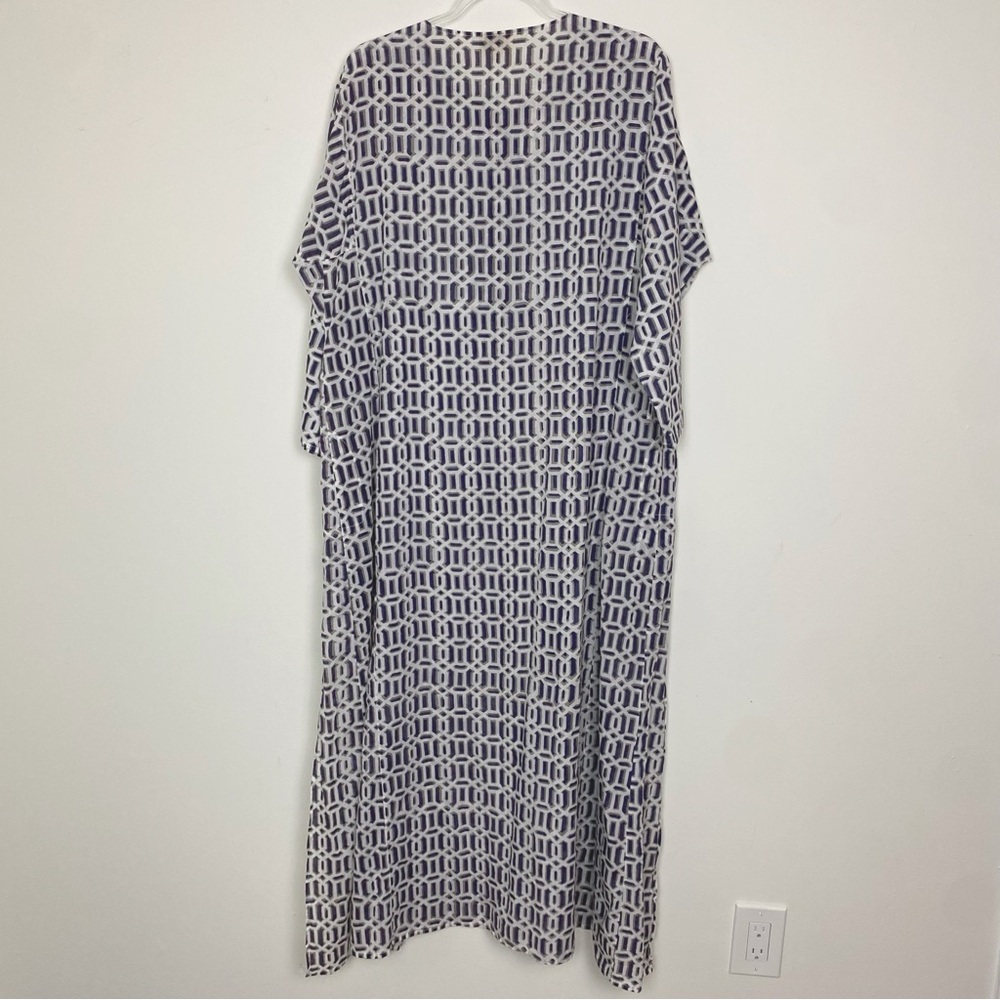 Roberta Roller Rabbit Gray and White Cotton Cover Up Kaftan Maxi Dress XL - Picture 8 of 13